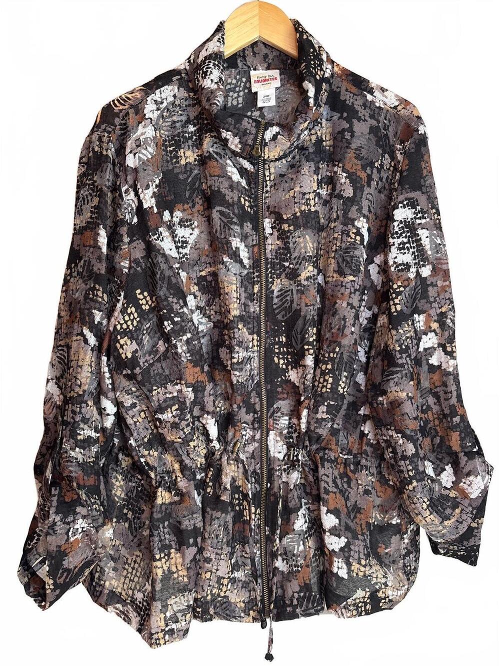 Ruby Rd Favorites Animal Print Zip-Up Jacket with Drawstring Waist 24W